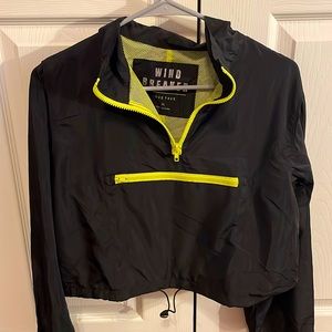 Womens Cropped Black and Neon Yellow Wind Breaker with Adjustable band